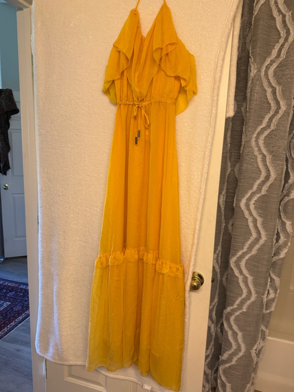 Stunning 6 Shore Road Golden Yellow Ruffle Halter top Maxi Dress